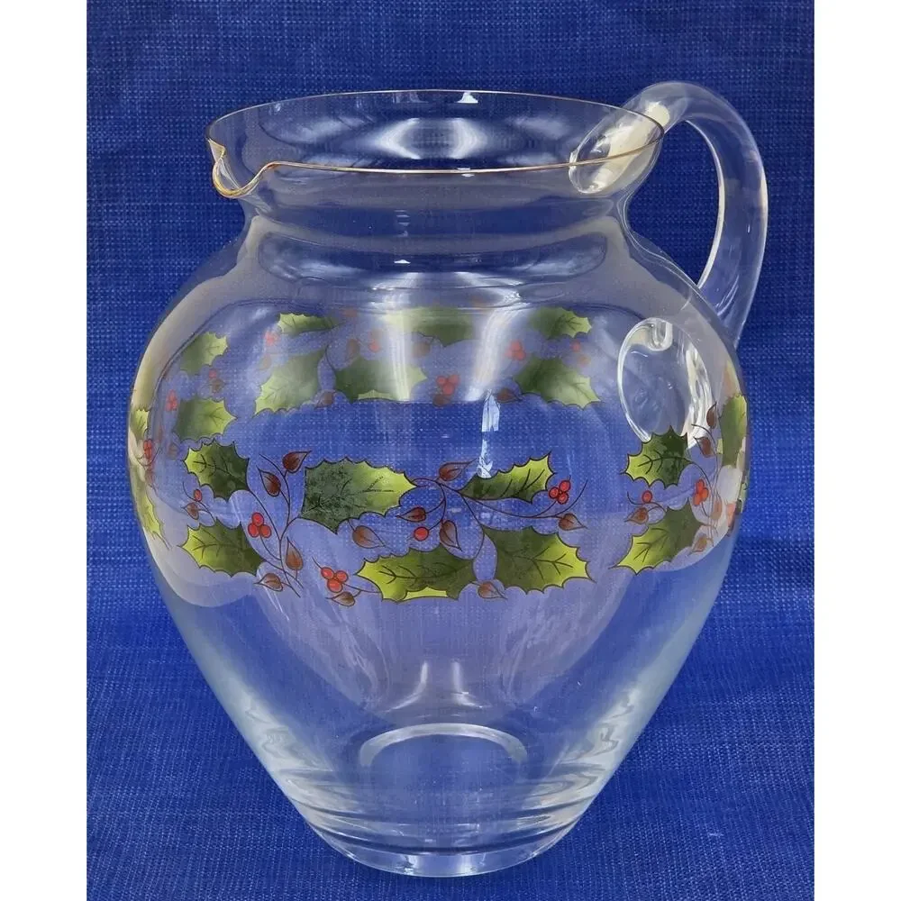 Royal Limited Holly Holiday Clear Glass Pitcher 8.5
